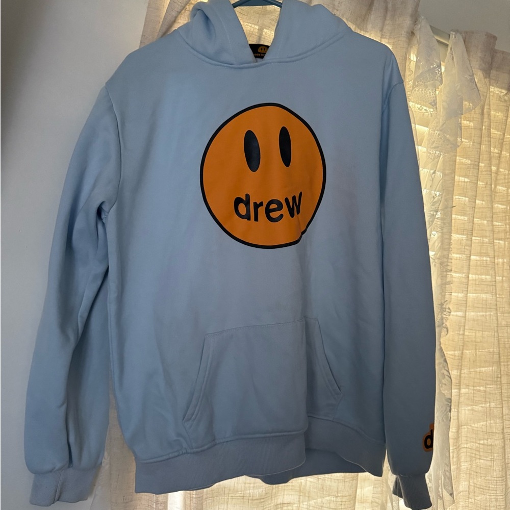 drew house Sky Blue Hoodie with Orange Emblem